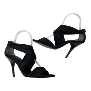 Nina New York Strappy Stiletto Heels Womens Size 7.5 Black Open Toe 4" Heel